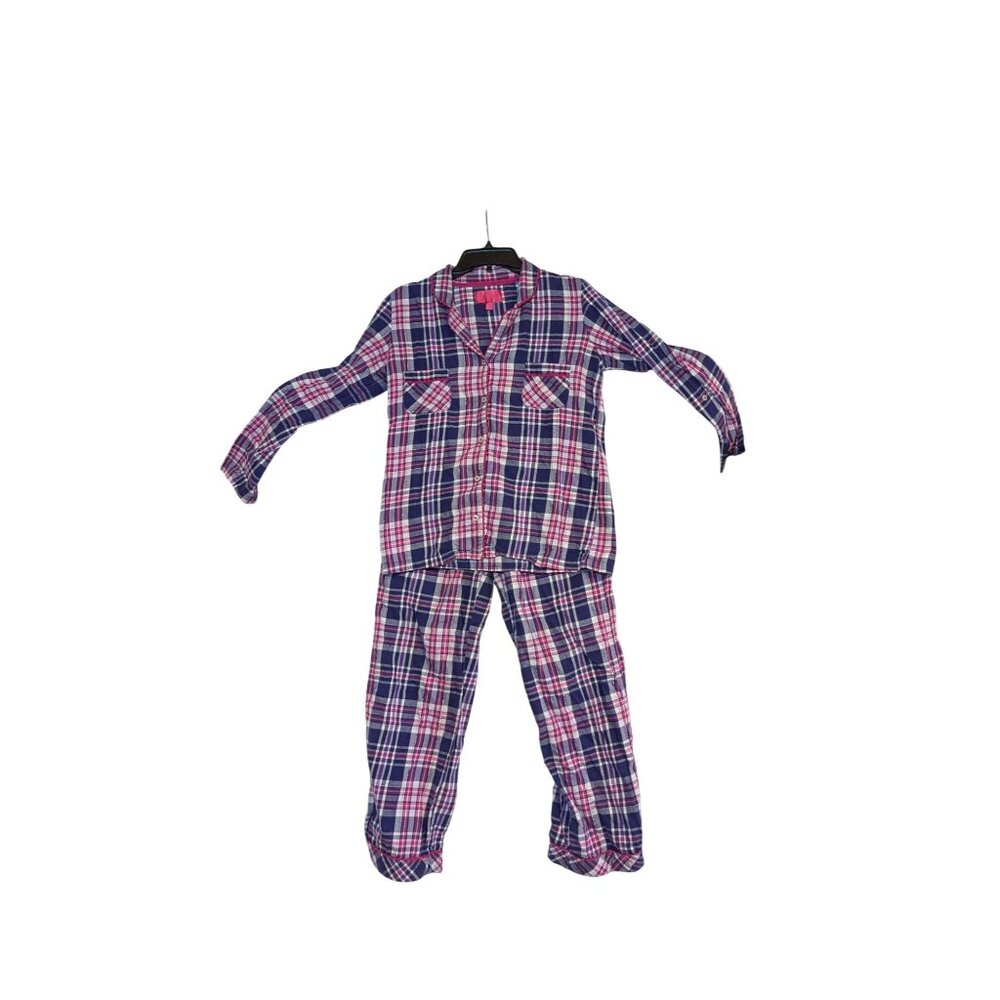 Victorias Secret Womens Plaid Long Sleeve Button-Up Pajama Set Size S Pink/Navy
